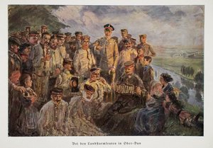 William, Kroonprins van Duitsland bezoekt troepen die ontspannen met hun families terwijl ze vrij zijn, pub. 1918